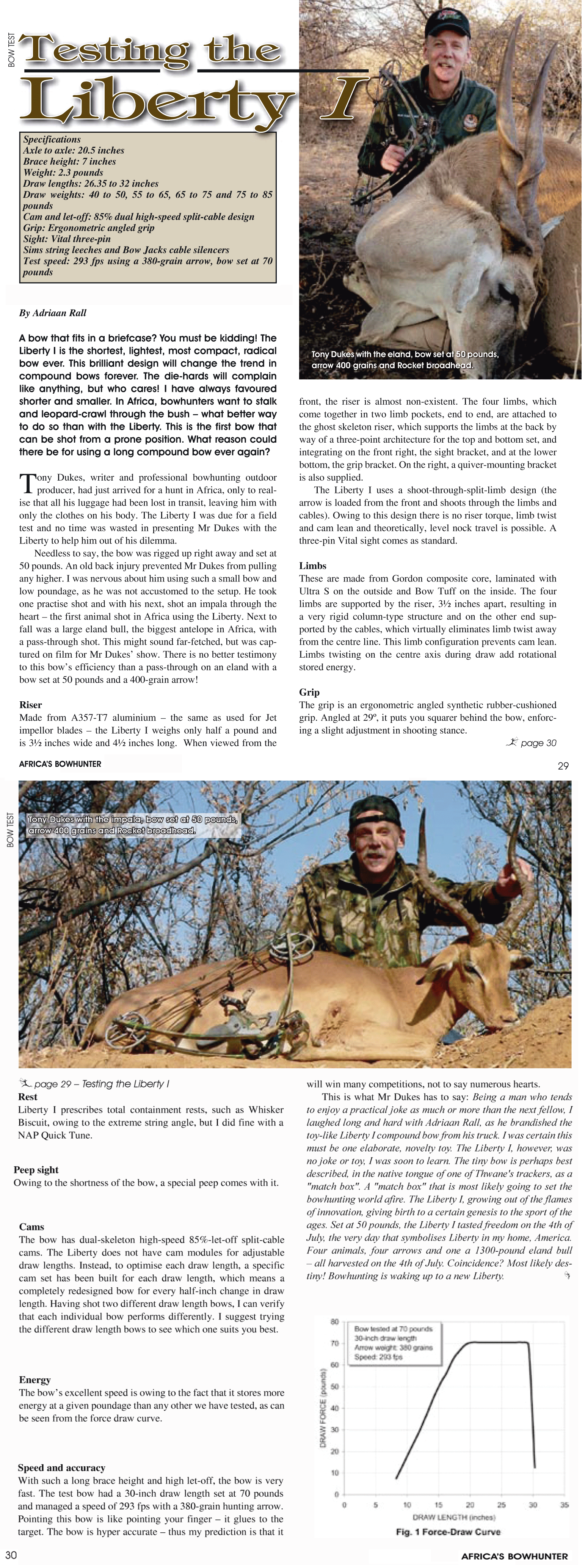 Africas Bowhunter magizine review of Liberty Archery compound bow.