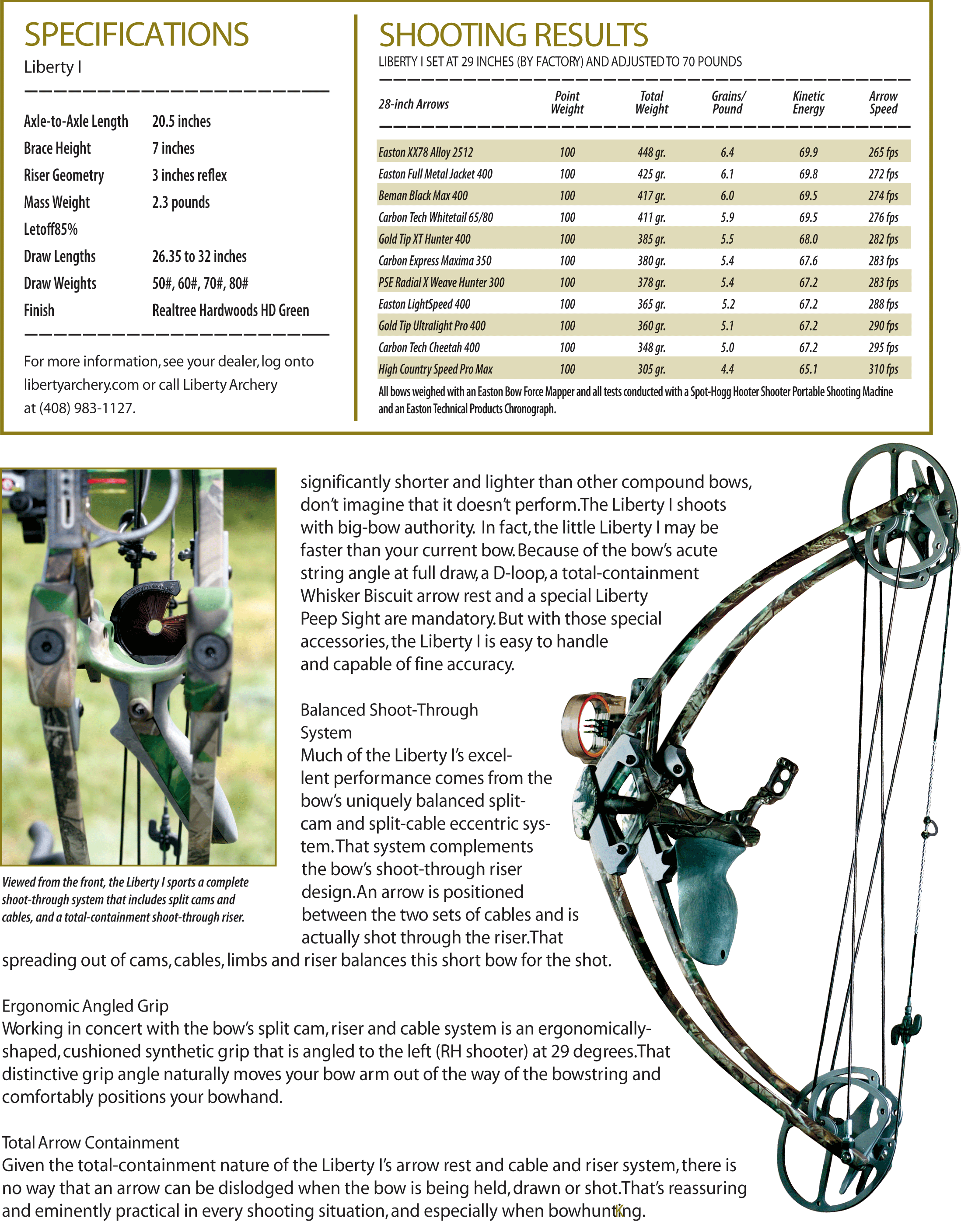 Bowhunt America Five Star bow review of Liberty Archery compound bow Pg 2.