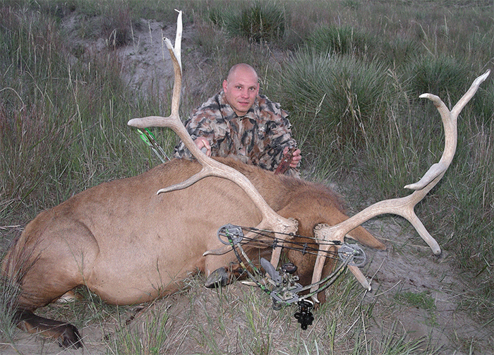 Monster rack on elk taken by Liberty bow on Canada elk hunt.