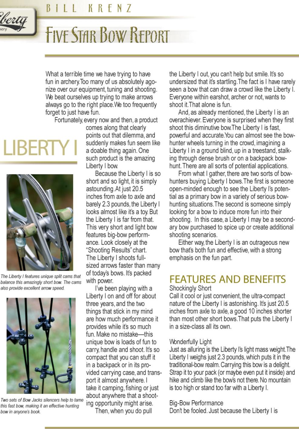 Bowhunt America Five Star bow review of Liberty Archery compound bow.